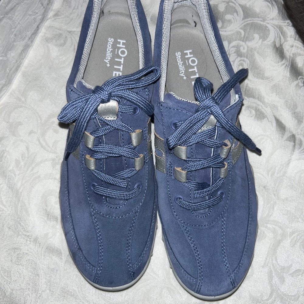 HOTTER Stability+ Leanne ll Blue Suede Sneakers sz8.5
